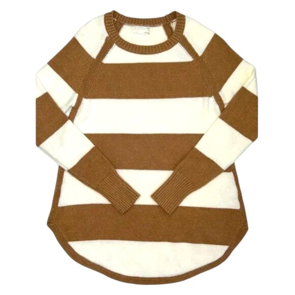 Anthropologie Rebekah Striped Tunic Sweater Camel Ivory Cozy Knit S - Picture 3 of 11